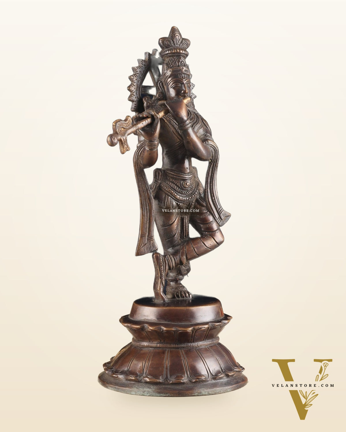 Unique Brass Lord Krishna Statue with Copper Tone – Divine Krishna Idol (11 Inches)