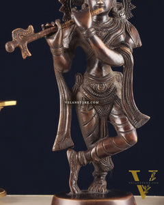 Unique Brass Lord Krishna Statue with Copper Tone – Divine Krishna Idol (11 Inches)