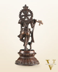 Unique Brass Lord Krishna Statue with Copper Tone – Divine Krishna Idol (11 Inches)