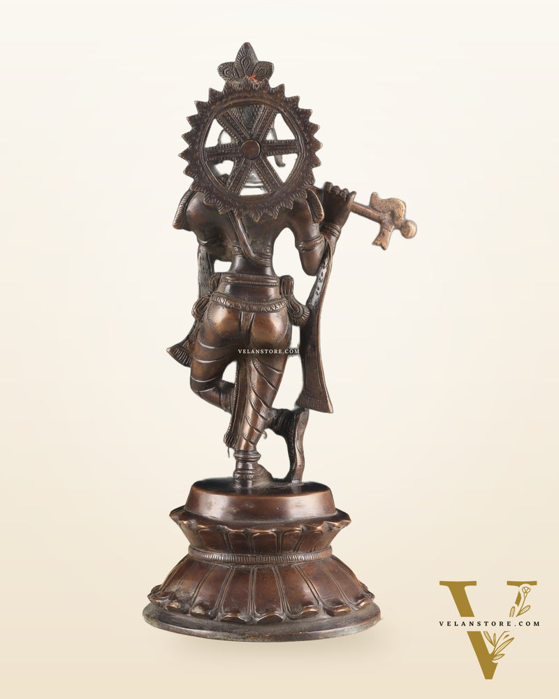 Unique Brass Lord Krishna Statue with Copper Tone – Divine Krishna Idol (11 Inches)