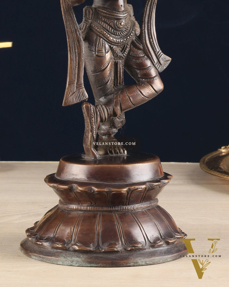 Unique Brass Lord Krishna Statue with Copper Tone – Divine Krishna Idol (11 Inches)