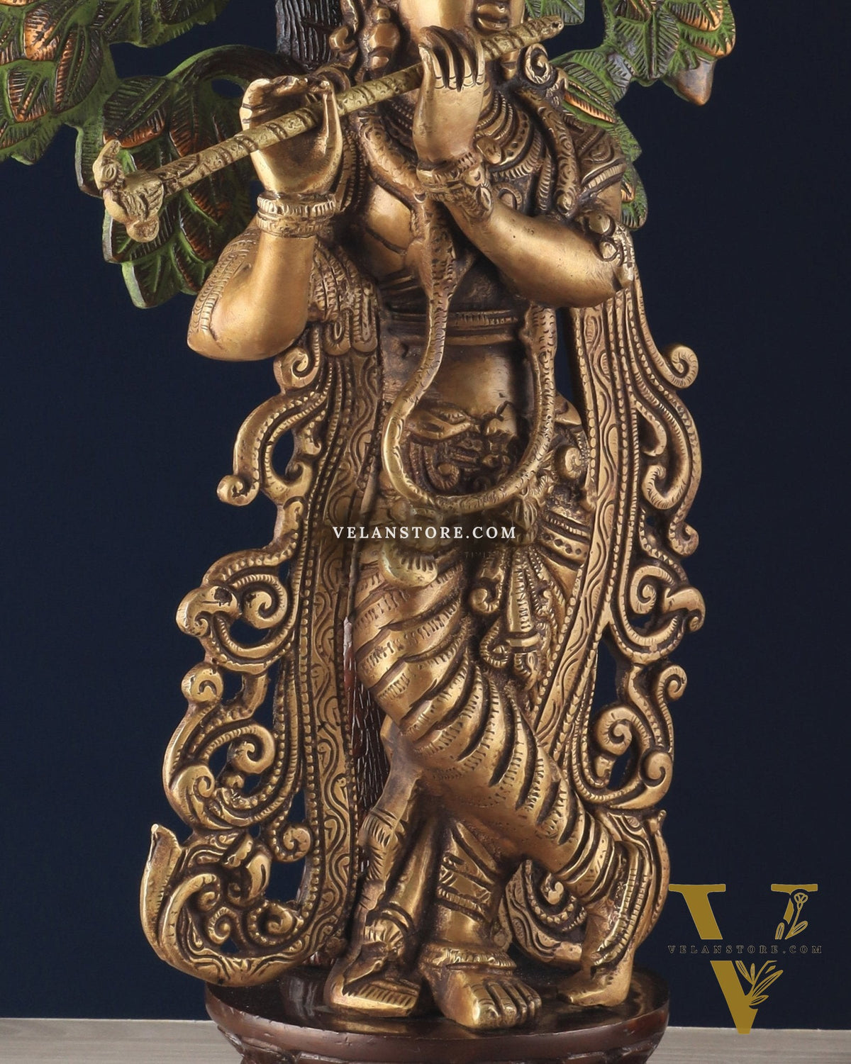 Unique Brass Lord Krishna with Kalpavriksha Tree Statue – 23" Tall, 12 kg