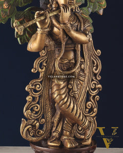 Unique Brass Lord Krishna with Kalpavriksha Tree Statue – 23" Tall, 12 kg