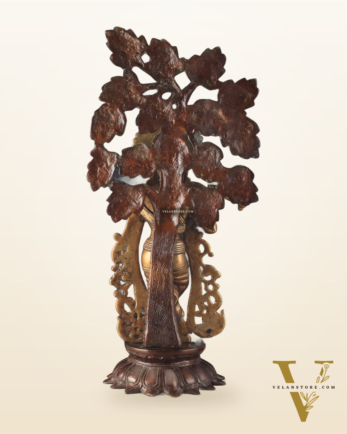 Unique Brass Lord Krishna with Kalpavriksha Tree Statue – 23" Tall, 12 kg