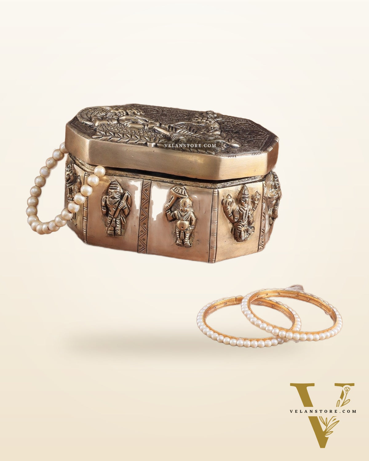 Unique Brass Lord Vishnu Multipurpose Storage Box with Dashavatar Carvings