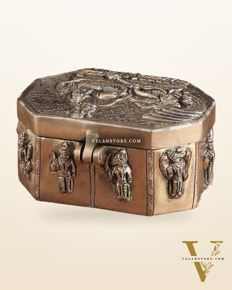 Unique Brass Lord Vishnu Multipurpose Storage Box with Dashavatar Carvings