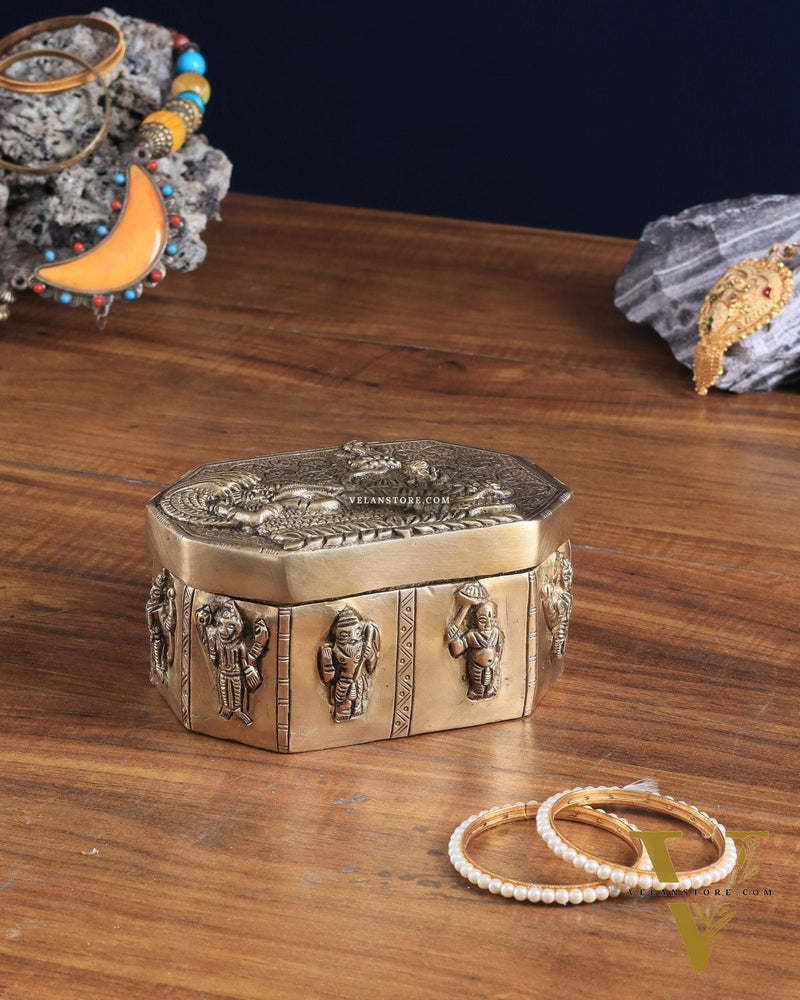 Unique Brass Lord Vishnu Multipurpose Storage Box with Dashavatar Carvings