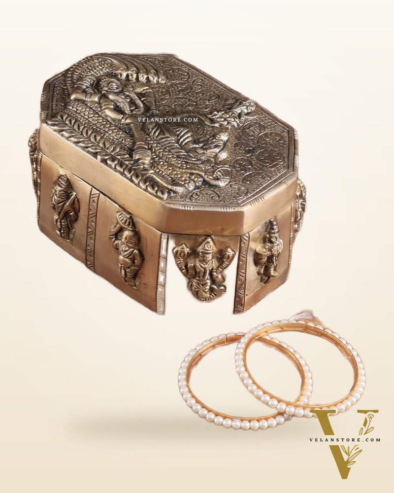 Unique Brass Lord Vishnu Multipurpose Storage Box with Dashavatar Carvings