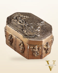 Unique Brass Lord Vishnu Multipurpose Storage Box with Dashavatar Carvings
