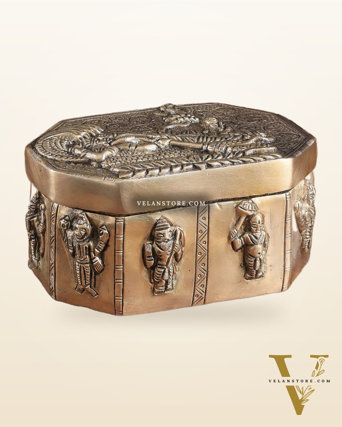 Unique Brass Lord Vishnu Multipurpose Storage Box with Dashavatar Carvings
