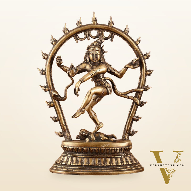 Unique Brass Nataraja Dancing Shiva Idol with Oval Arch - 12.5"