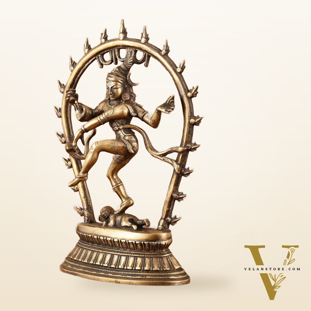 Unique Brass Nataraja Dancing Shiva Idol with Oval Arch - 12.5"