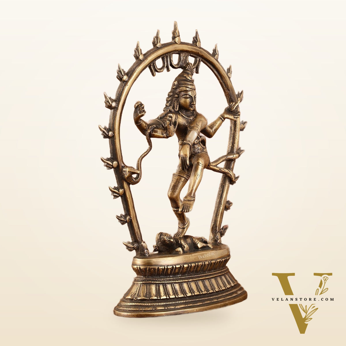Unique Brass Nataraja Dancing Shiva Idol with Oval Arch - 12.5"
