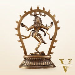 Unique Brass Nataraja Dancing Shiva Idol with Oval Arch - 12.5"