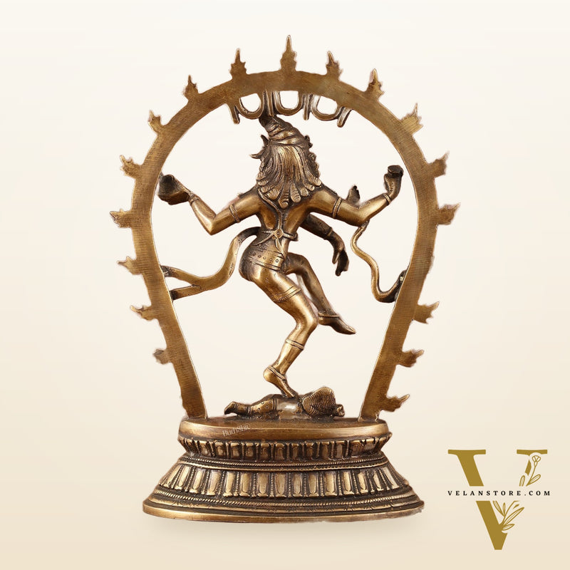 Unique Brass Nataraja Dancing Shiva Idol with Oval Arch - 12.5"
