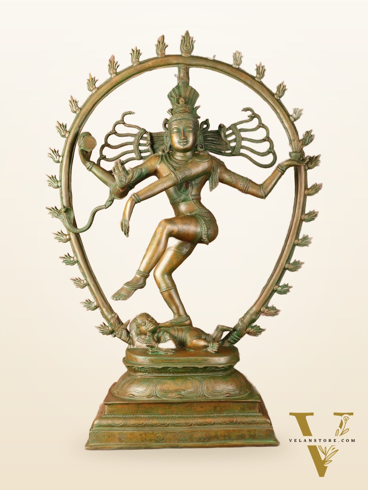 Unique Brass Nataraja Statue with Oval Arch - Antique Bronze Patina - 30" Tall
