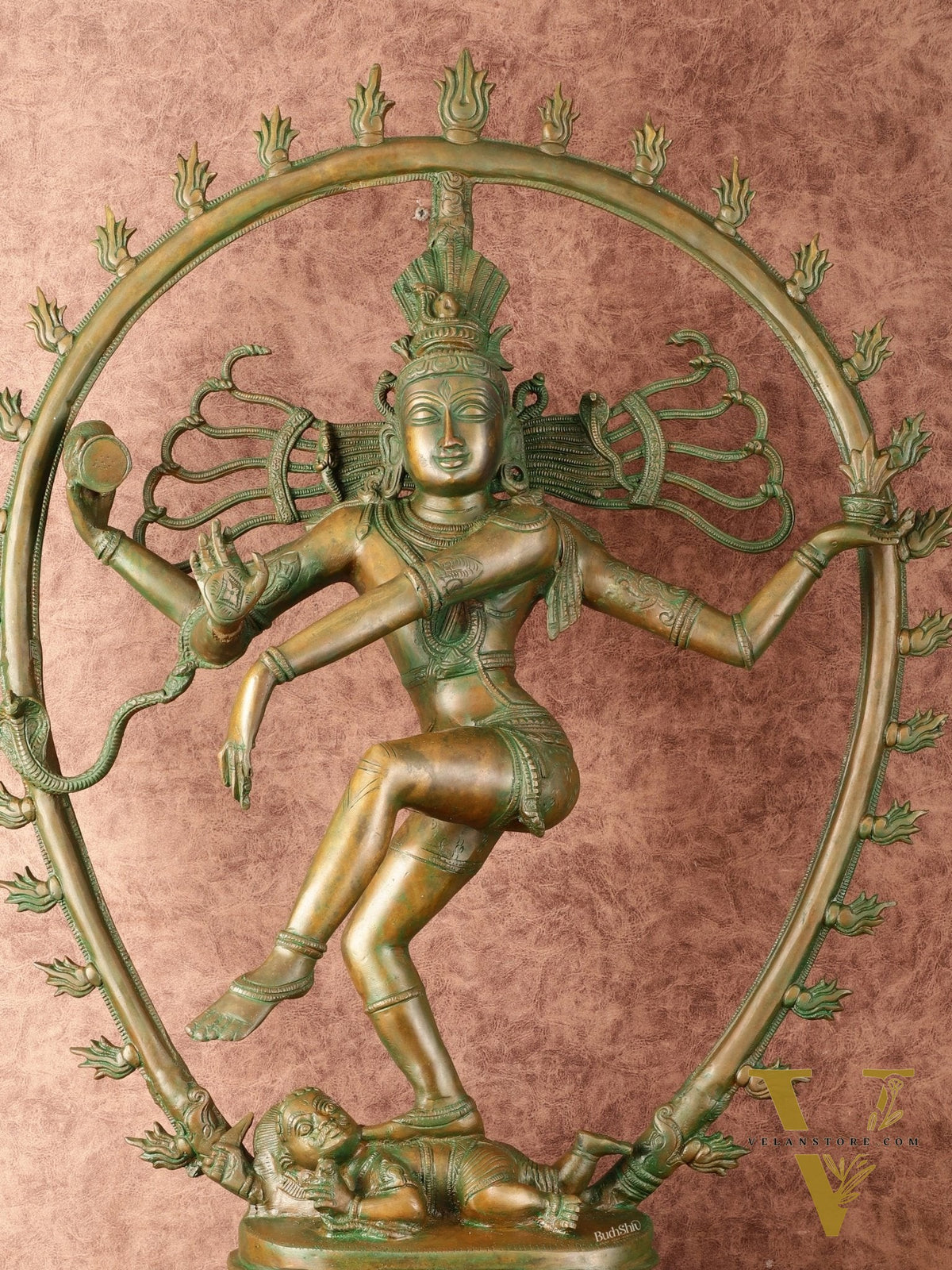 Unique Brass Nataraja Statue with Oval Arch - Antique Bronze Patina - 30" Tall