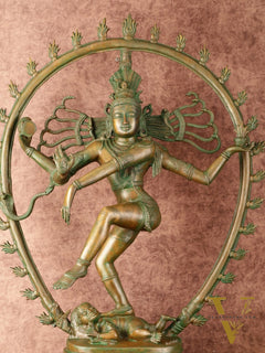 Unique Brass Nataraja Statue with Oval Arch - Antique Bronze Patina - 30" Tall