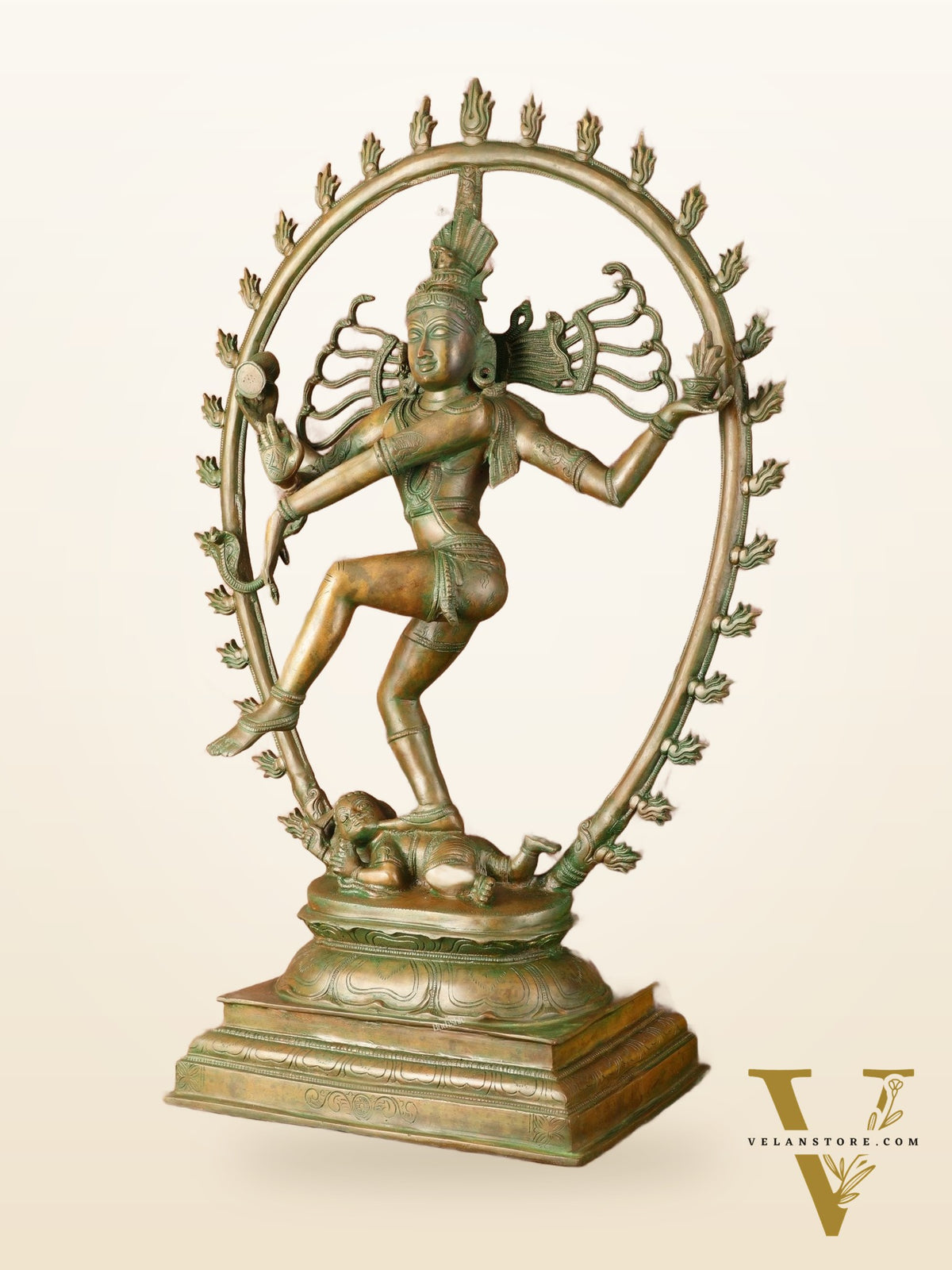 Unique Brass Nataraja Statue with Oval Arch - Antique Bronze Patina - 30" Tall