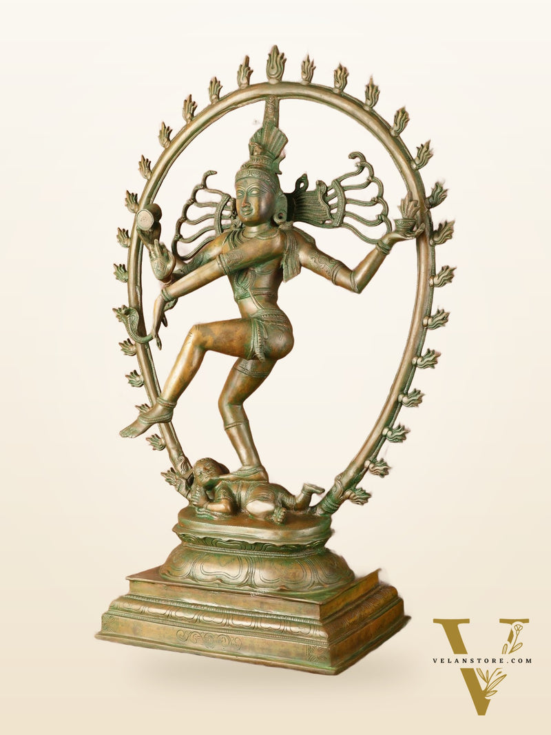 Unique Brass Nataraja Statue with Oval Arch - Antique Bronze Patina - 30" Tall