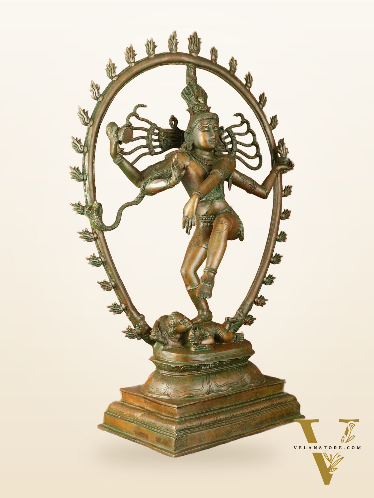 Unique Brass Nataraja Statue with Oval Arch - Antique Bronze Patina - 30" Tall