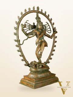 Unique Brass Nataraja Statue with Oval Arch - Antique Bronze Patina - 30" Tall