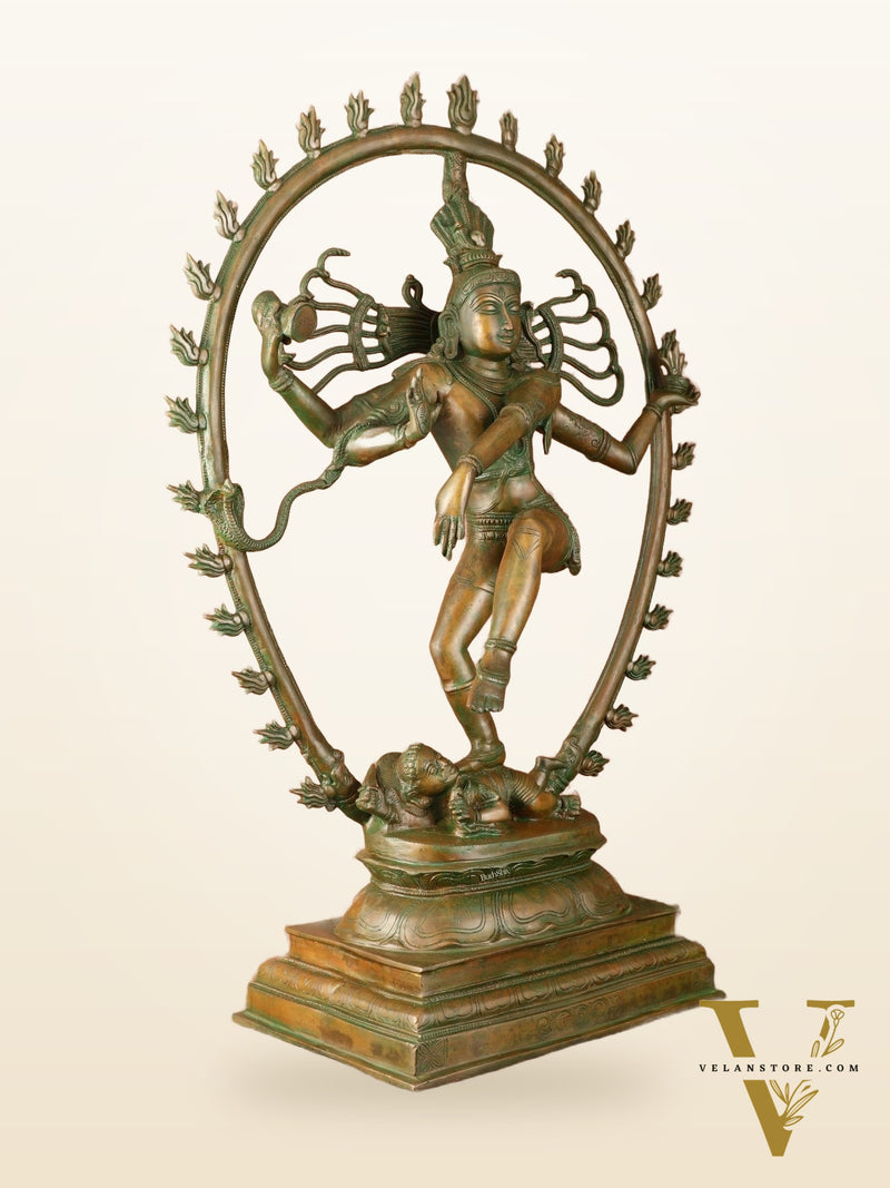 Unique Brass Nataraja Statue with Oval Arch - Antique Bronze Patina - 30" Tall