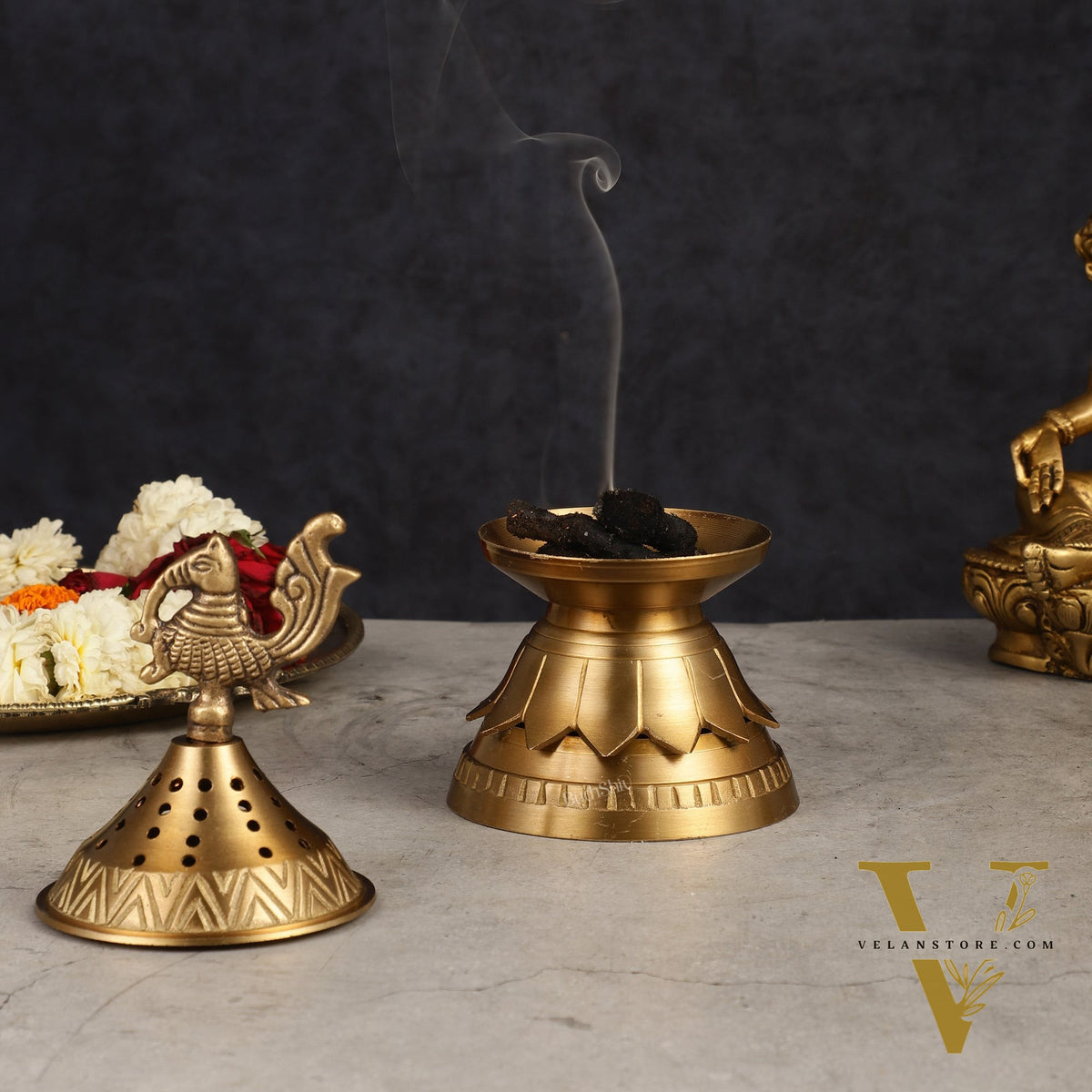 Unique Brass Peacock Loban Daam Dhoop Burner 6.5"