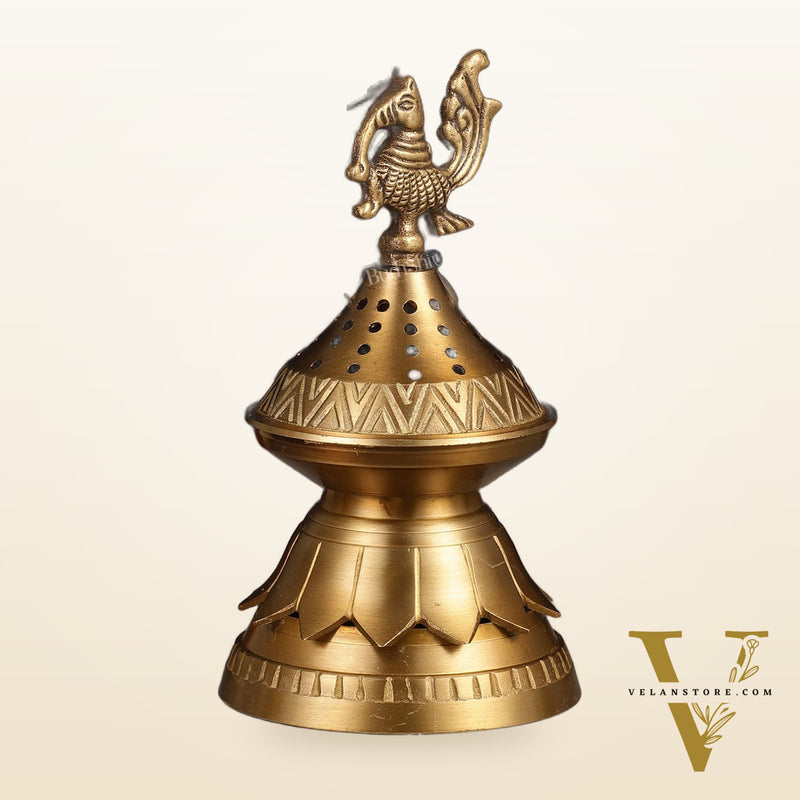 Unique Brass Peacock Loban Daam Dhoop Burner 6.5"