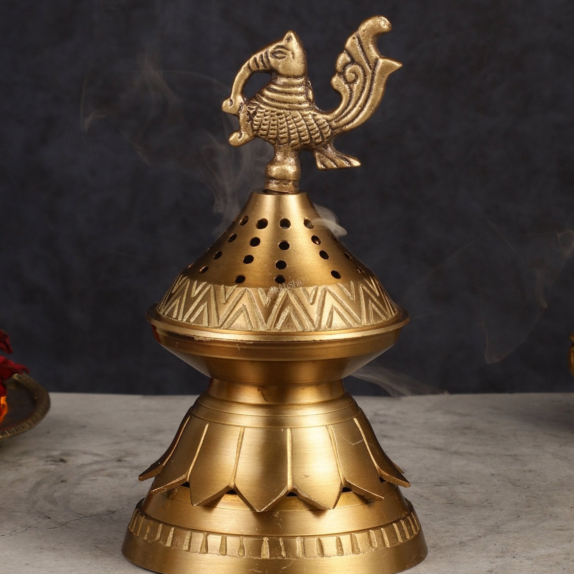 Unique Brass Peacock Loban Daam Dhoop Burner 6.5"