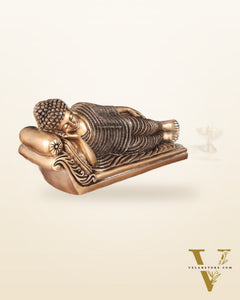 Unique Brass Sleeping Buddha Statue – 7" x 16.5" x 5" | Auspicious & Calming Decor