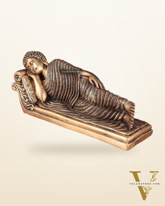 Unique Brass Sleeping Buddha Statue – 7" x 16.5" x 5" | Auspicious & Calming Decor