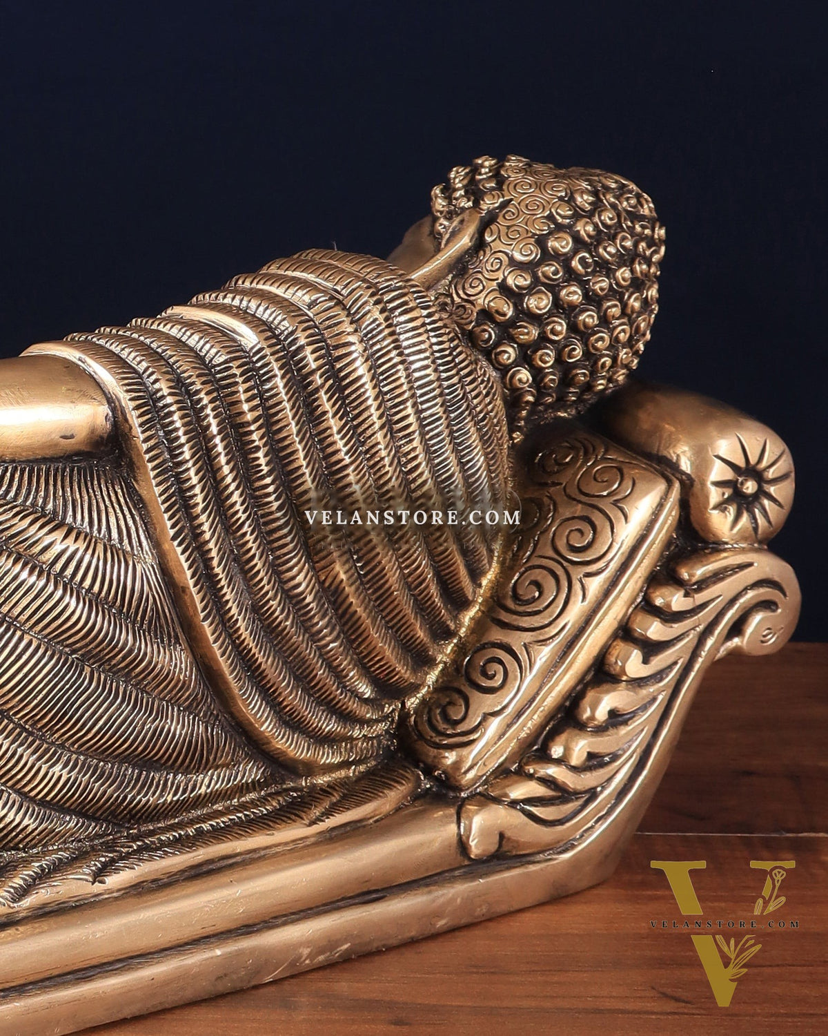 Unique Brass Sleeping Buddha Statue – 7" x 16.5" x 5" | Auspicious & Calming Decor