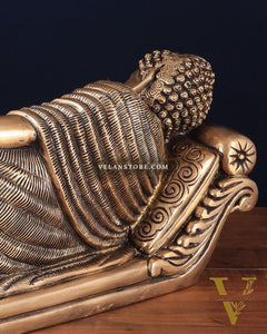 Unique Brass Sleeping Buddha Statue – 7" x 16.5" x 5" | Auspicious & Calming Decor
