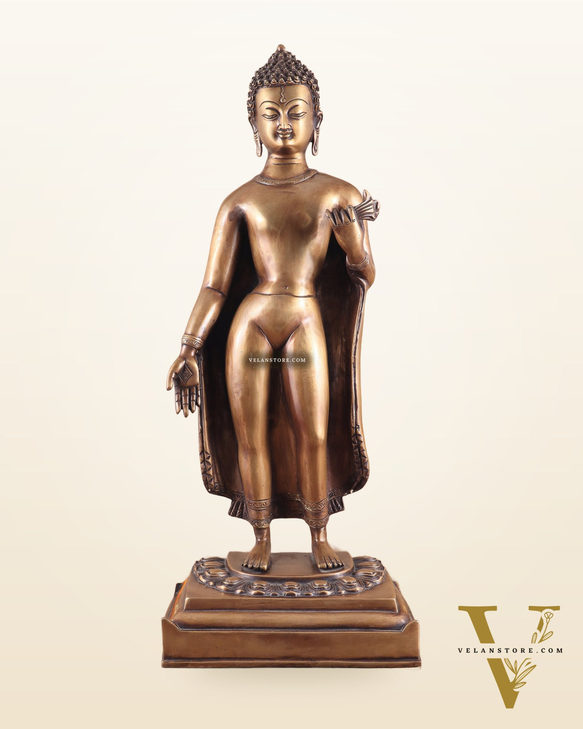 Unique Brass Standing Buddha Statue 22"
