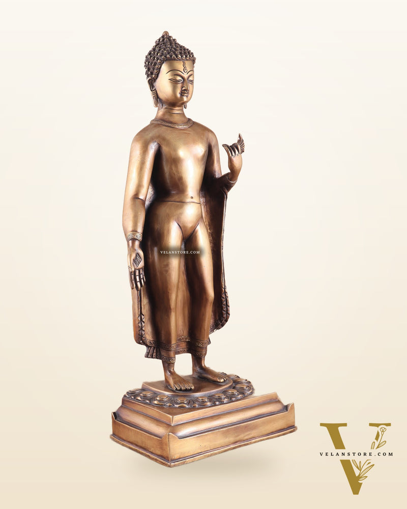 Unique Brass Standing Buddha Statue 22"