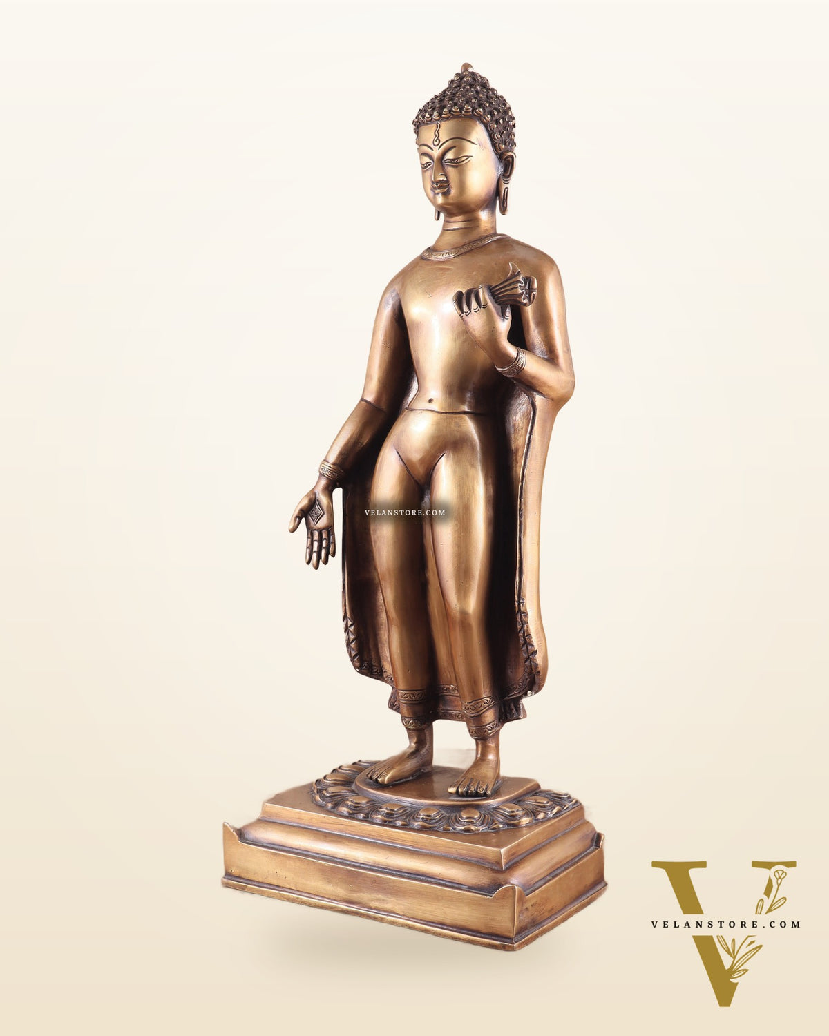 Unique Brass Standing Buddha Statue 22"