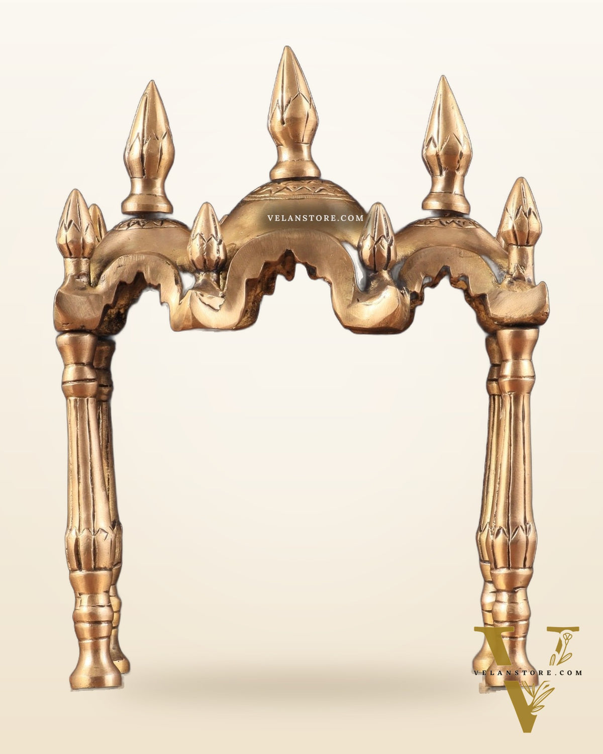 Unique Brass Triple-Arched Home Temple – 10.7" x 8.5" x 5.4" | Elegant Shrine for Small Deities