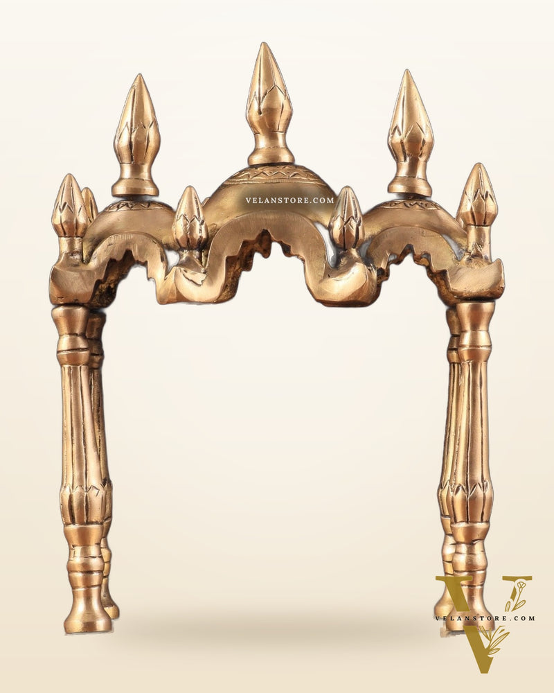 Unique Brass Triple-Arched Home Temple – 10.7" x 8.5" x 5.4" | Elegant Shrine for Small Deities