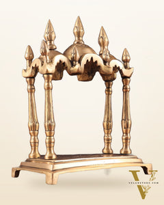 Unique Brass Triple-Arched Home Temple – 10.7" x 8.5" x 5.4" | Elegant Shrine for Small Deities