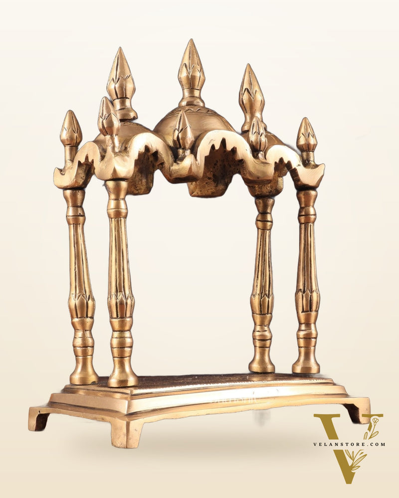 Unique Brass Triple-Arched Home Temple – 10.7" x 8.5" x 5.4" | Elegant Shrine for Small Deities