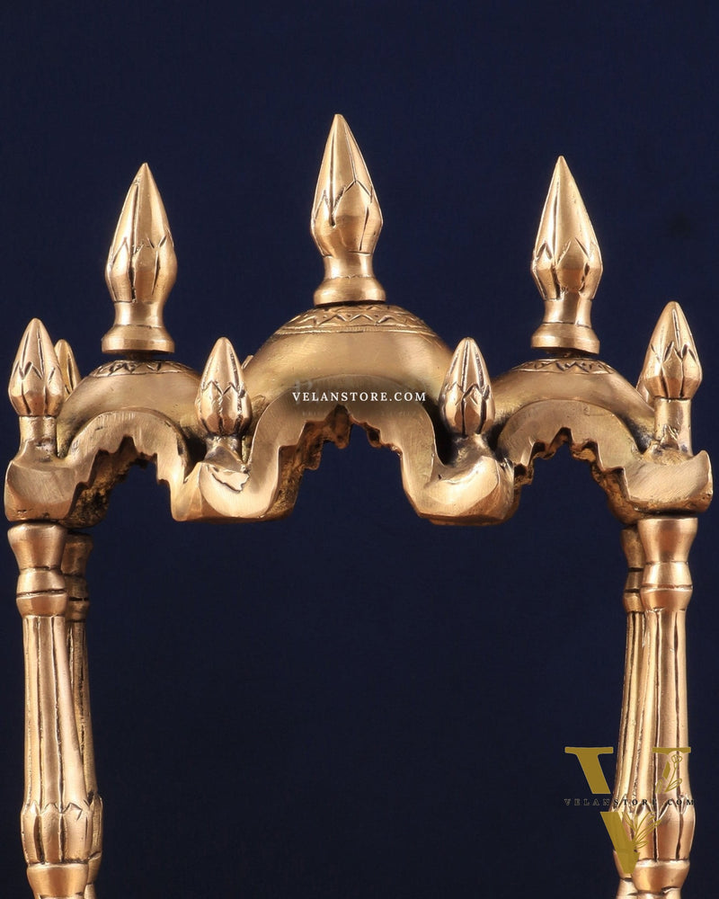 Unique Brass Triple-Arched Home Temple – 10.7" x 8.5" x 5.4" | Elegant Shrine for Small Deities