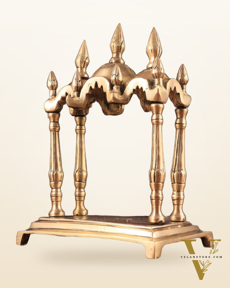 Unique Brass Triple-Arched Home Temple – 10.7" x 8.5" x 5.4" | Elegant Shrine for Small Deities