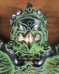 Unique Brass Wall Hanging Flying Garuda Idol 5" black and green