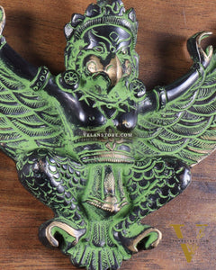 Unique Brass Wall Hanging Flying Garuda Idol 5" black and green