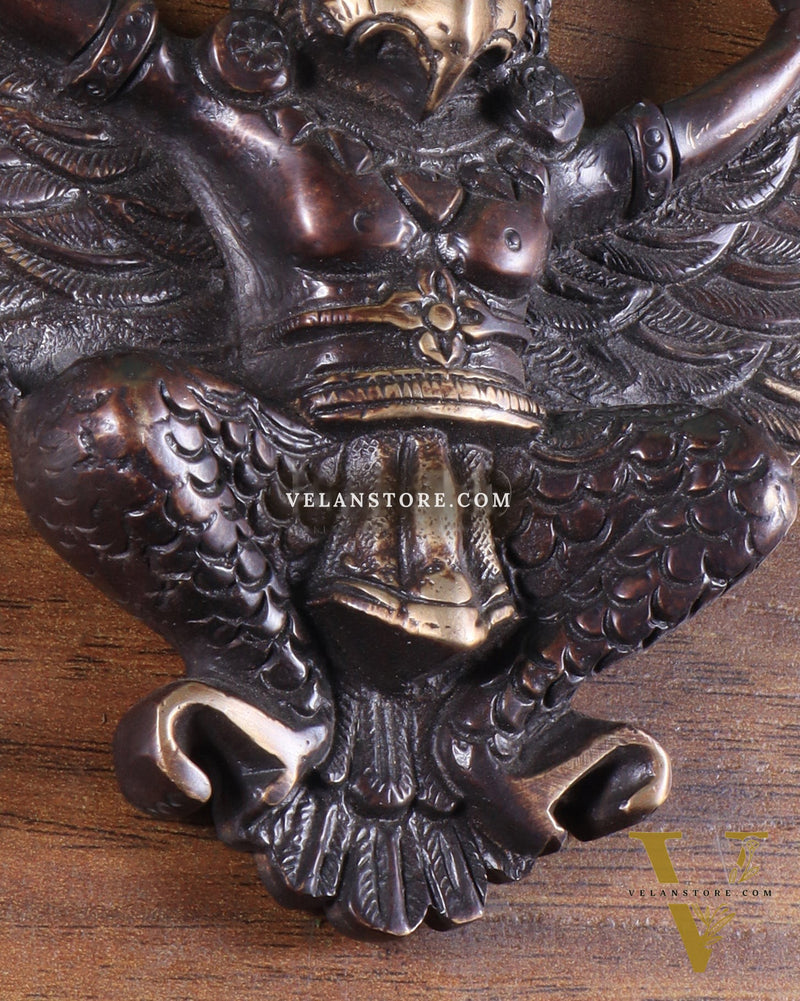Unique Brass Wall Hanging Flying Garuda Idol 5" Chola brown tone