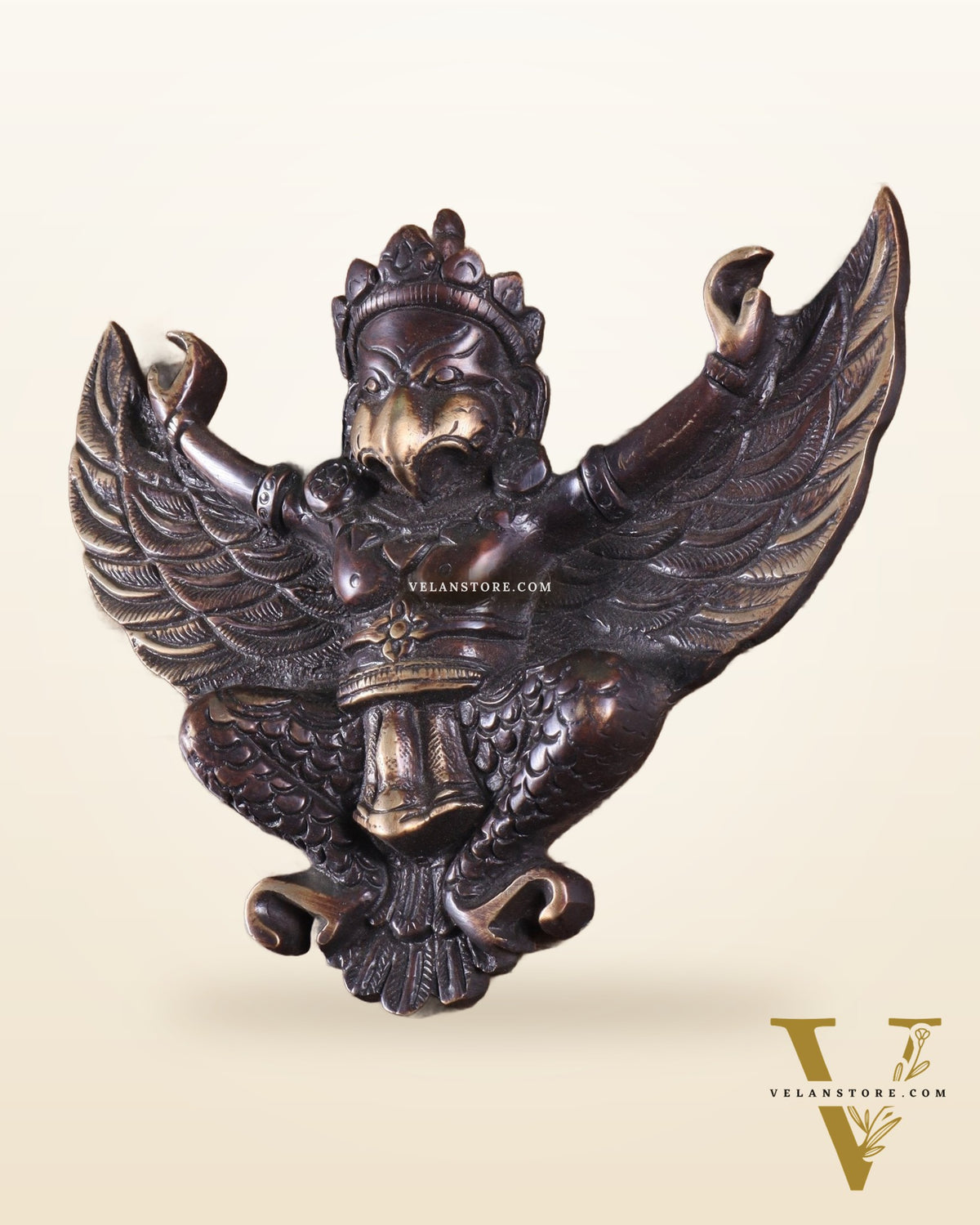 Unique Brass Wall Hanging Flying Garuda Idol 5" Chola brown tone