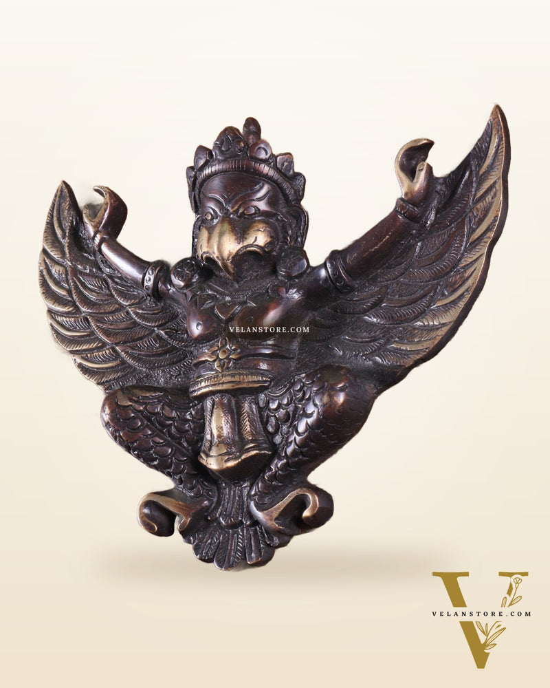 Unique Brass Wall Hanging Flying Garuda Idol 5" Chola brown tone