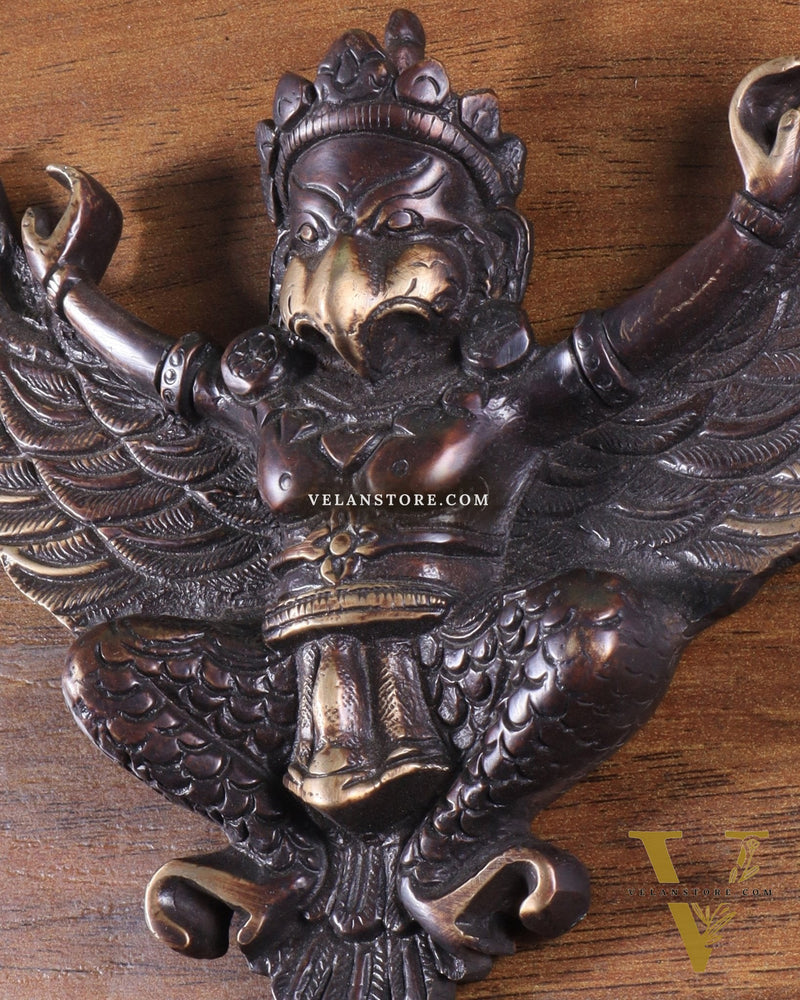 Unique Brass Wall Hanging Flying Garuda Idol 5" Chola brown tone