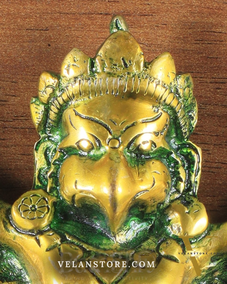 Unique Brass Wall Hanging Flying Garuda Idol 5" Green effect